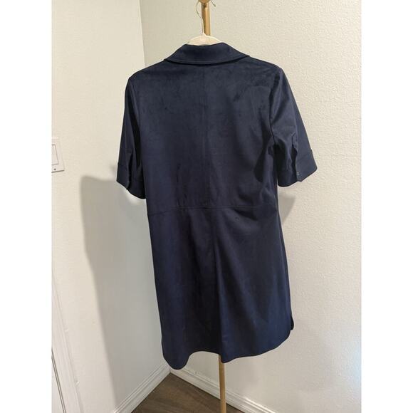 Elie Tahari Vegan Suede Popover Navy Shirt Dress Size 4 Womens Soft - Picture 5 of 7